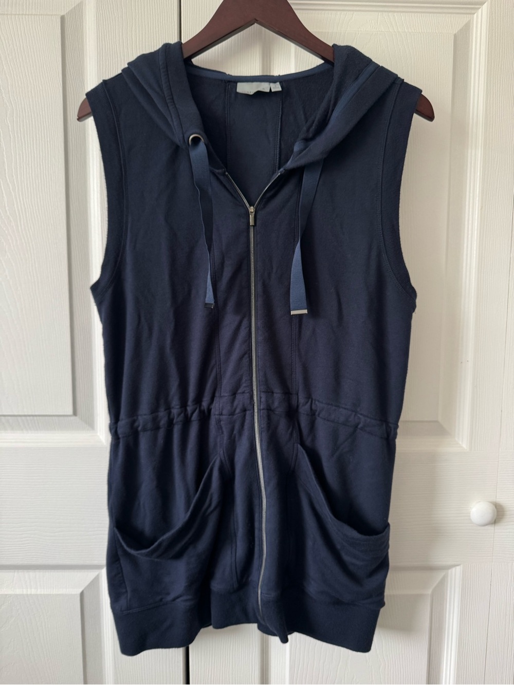 Athleta Lotus Navy Sleeveless Hooded Zip-Up Vest - Women's Size Small